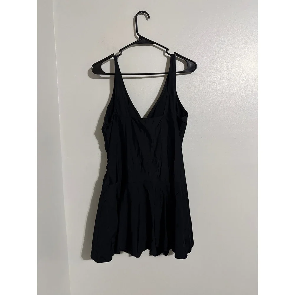 Shekini Women Black V-Neck Ruched One Piece Swimdress Swimsuit Size XL